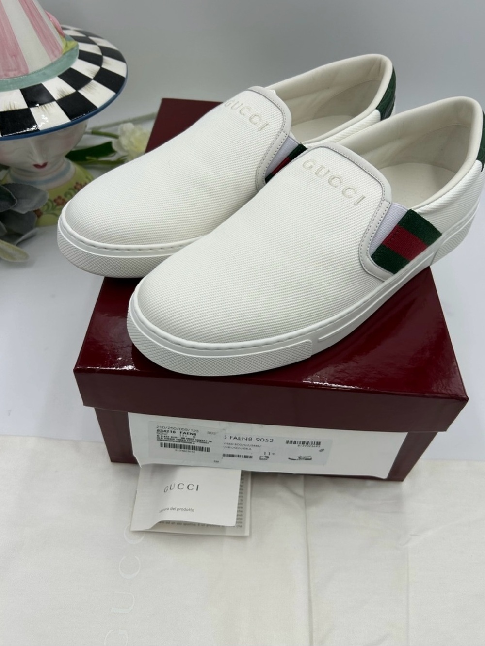 Men’s Gucci white canvas ace slip on sneakers sz 11.5 fits 12.5US made in Italy - Picture 1 of 13